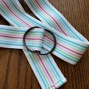 Vintage‎ 80s 90s Light Rainbow Stripe D Ring Belt 1 1/2" by 38" long